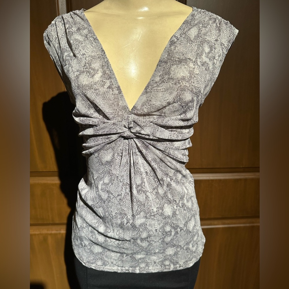 The Limited Gray and White Ruched Fitted Blouse